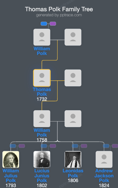 Thomas Polk family tree overview