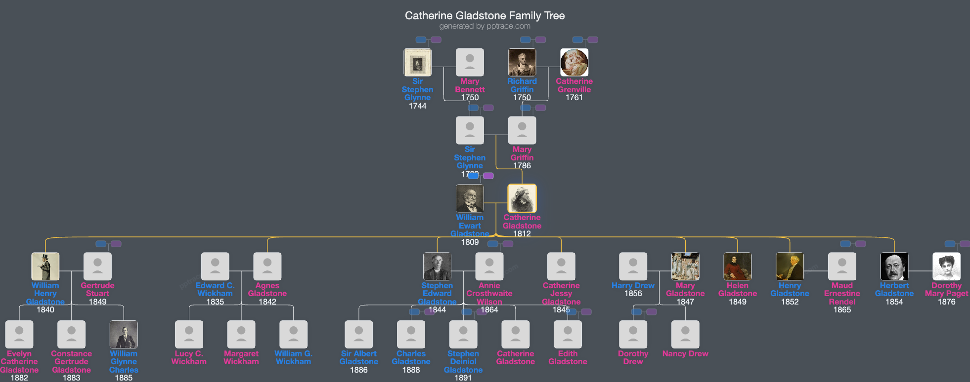 Catherine Gladstone family tree overview