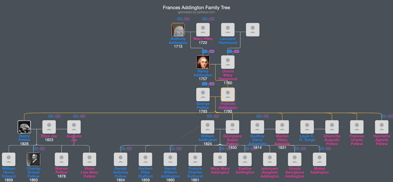 Frances Addington family tree overview