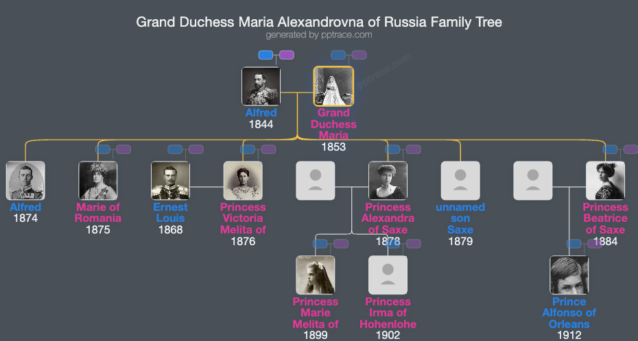Grand Duchess Maria Alexandrovna Of Russia family tree overview
