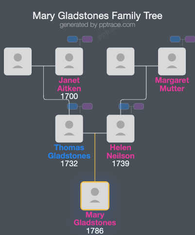 Mary Gladstones family tree overview
