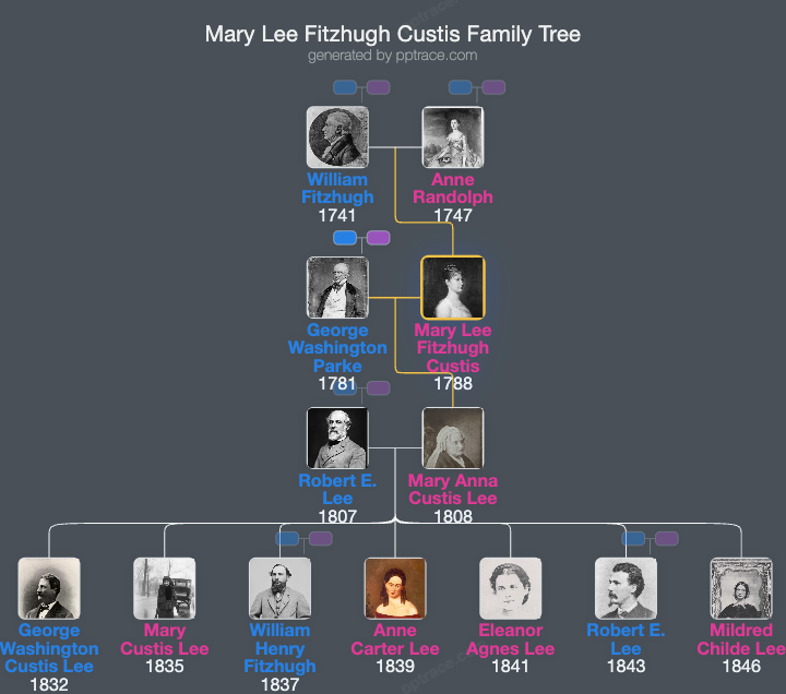 Mary Lee Fitzhugh Custis family tree overview