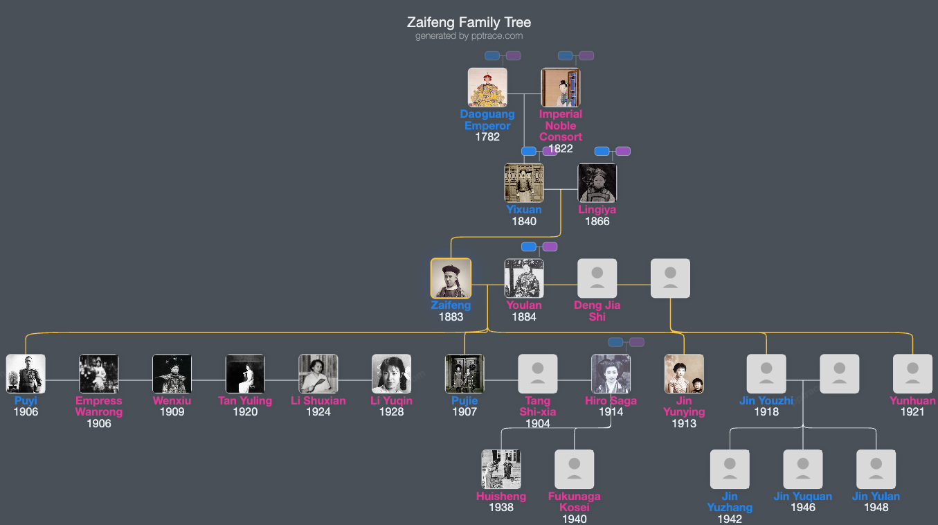 Zaifeng, Prince Chun family tree overview