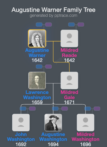 Augustine Warner, Jr. family tree overview