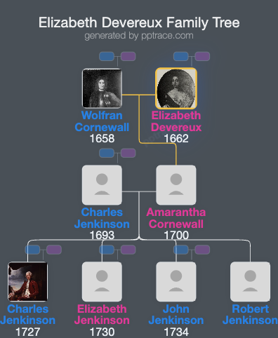 Elizabeth Devereux family tree overview
