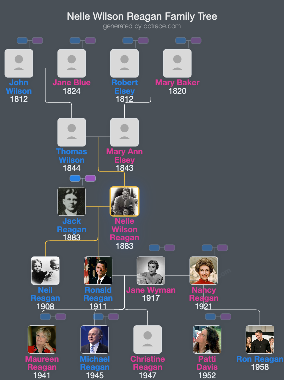 Nelle Wilson Reagan family tree overview