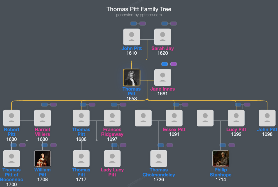 Thomas Pitt family tree overview