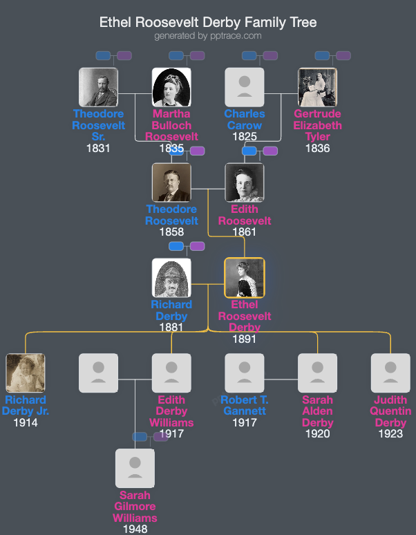 Ethel Roosevelt Derby family tree overview