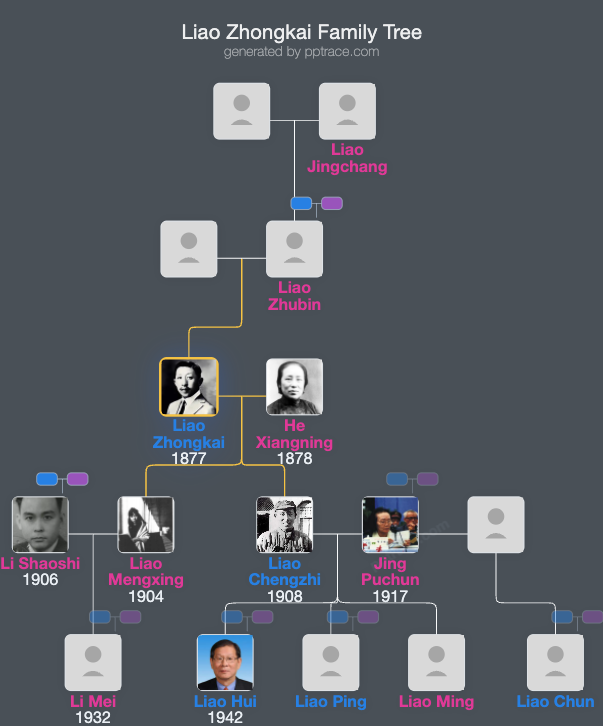 Liao Zhongkai family tree overview