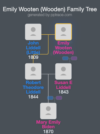 Emily Wooten (Wooden) family tree overview