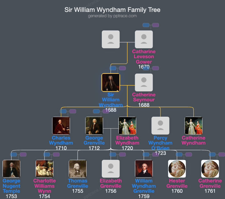 Sir William Wyndham, 3rd Baronet family tree overview