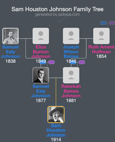 Sam Houston Johnson family tree overview