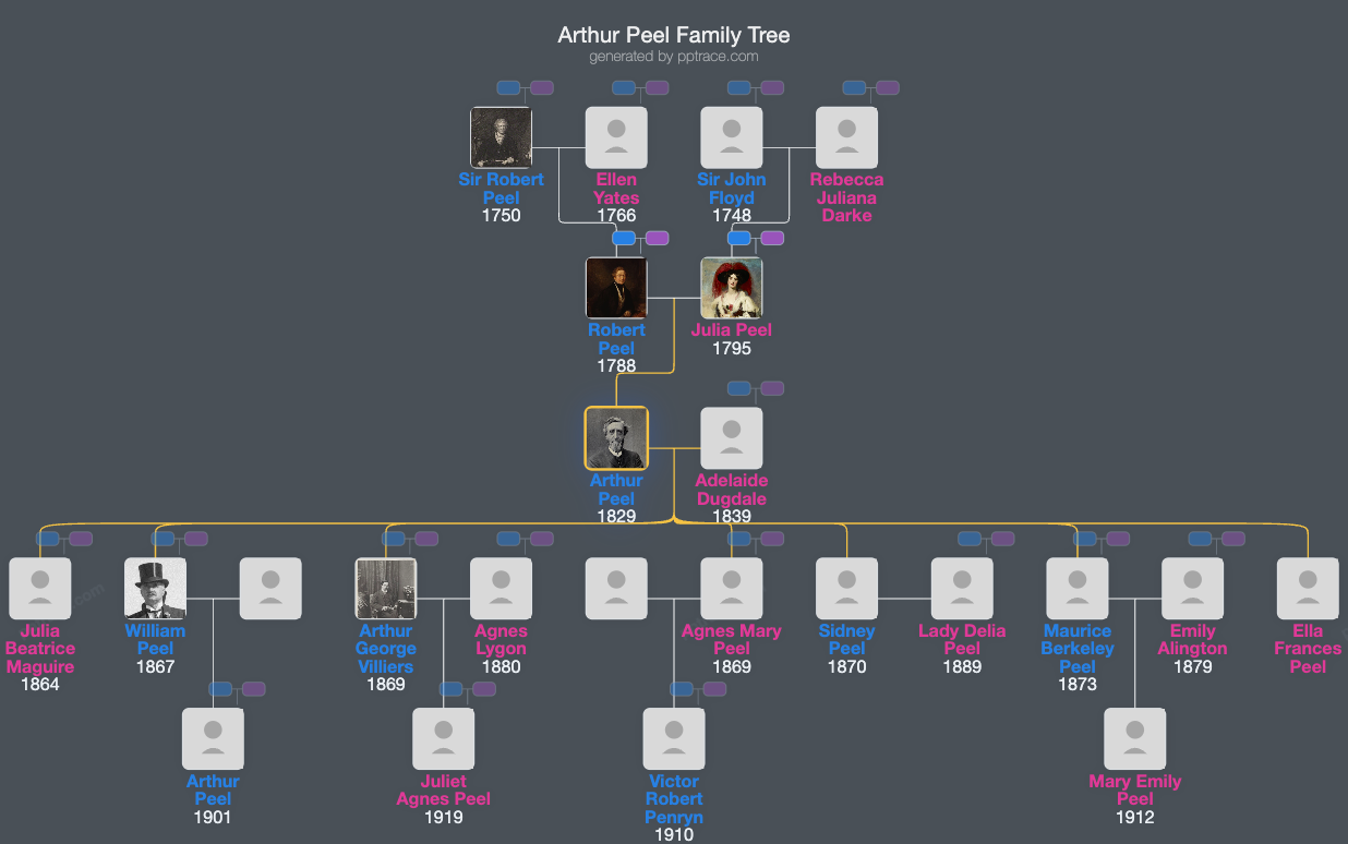 Arthur Peel family tree overview