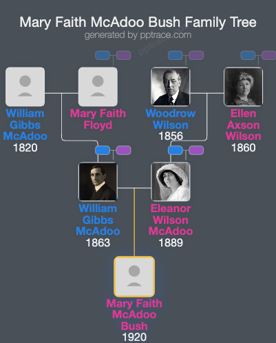 Mary Faith McAdoo Bush family tree overview
