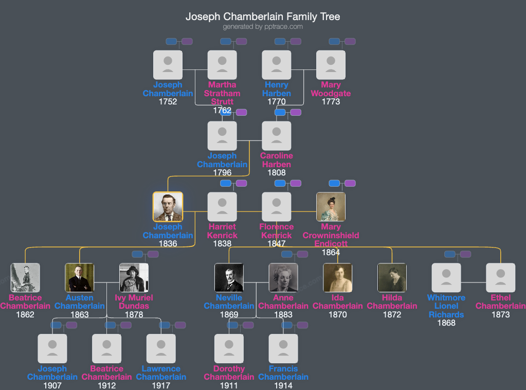 Joseph Chamberlain family tree overview
