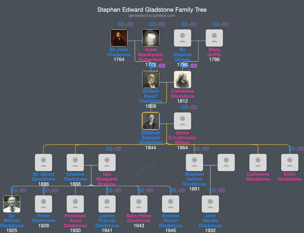 Stephen Edward Gladstone family tree overview