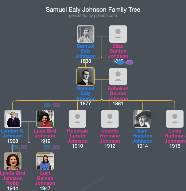 Samuel Ealy Johnson family tree overview