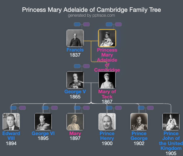 Princess Mary Adelaide Of Cambridge family tree overview
