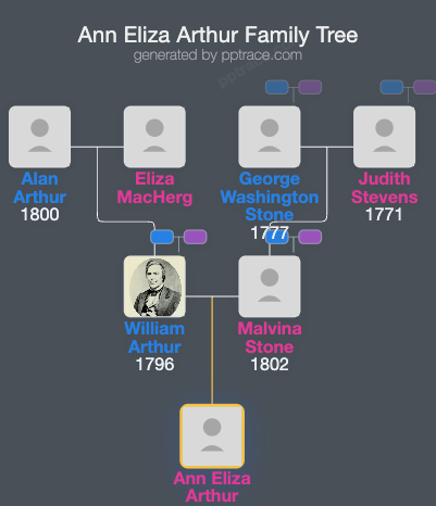 Ann Eliza Arthur family tree overview