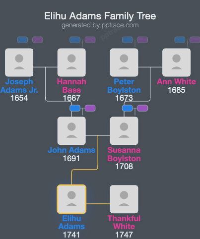 Elihu Adams family tree overview