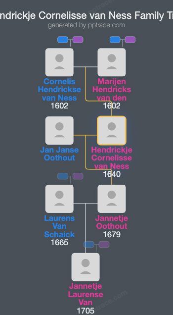 Hendrickje Cornelisse Van Ness family tree overview