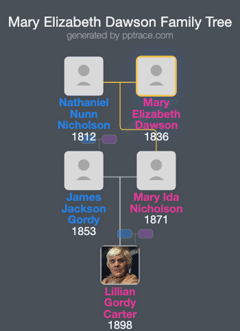 Mary Elizabeth Dawson family tree overview