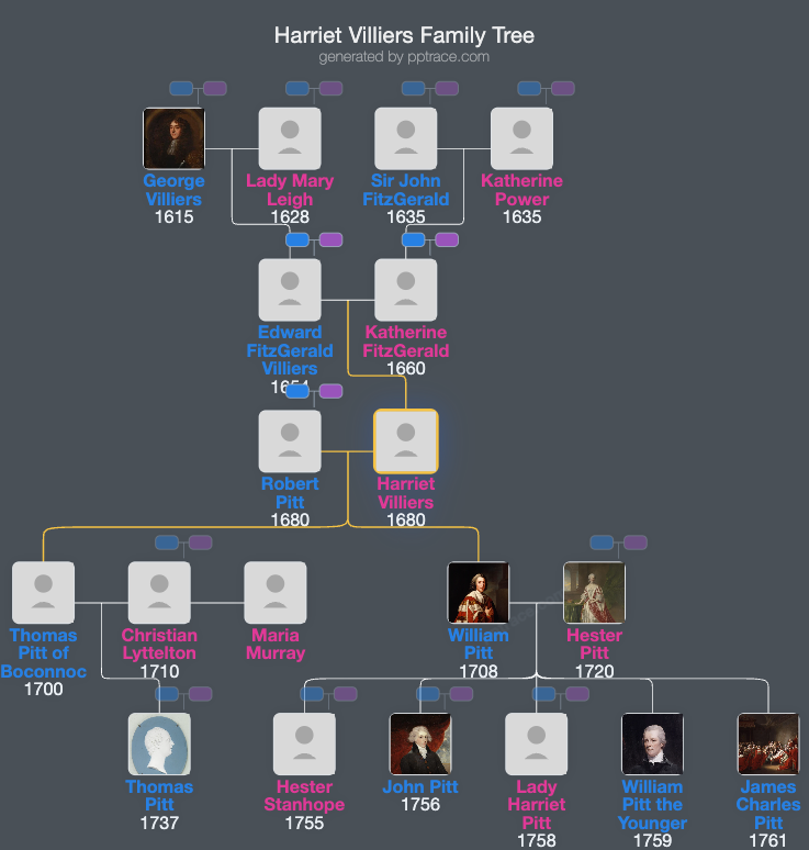 Harriet Villiers family tree overview