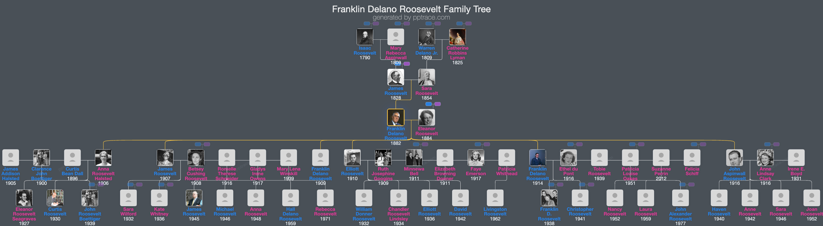 Franklin Delano Roosevelt family tree overview