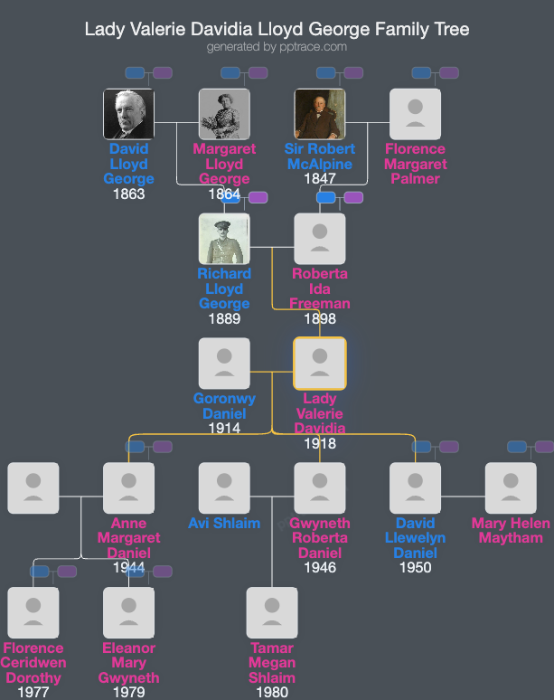 Lady Valerie Davidia Lloyd George family tree overview