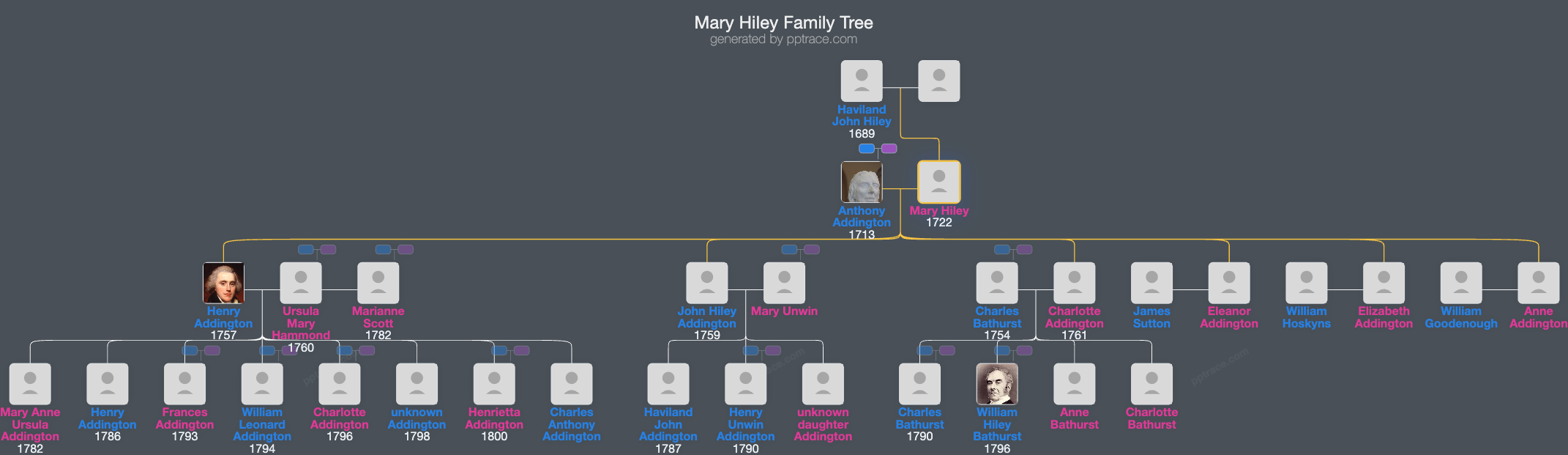 Mary Hiley family tree overview
