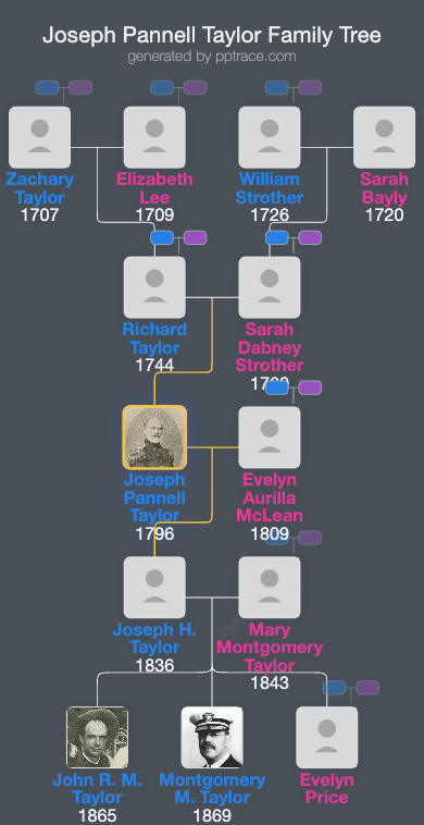 Joseph Pannell Taylor family tree overview