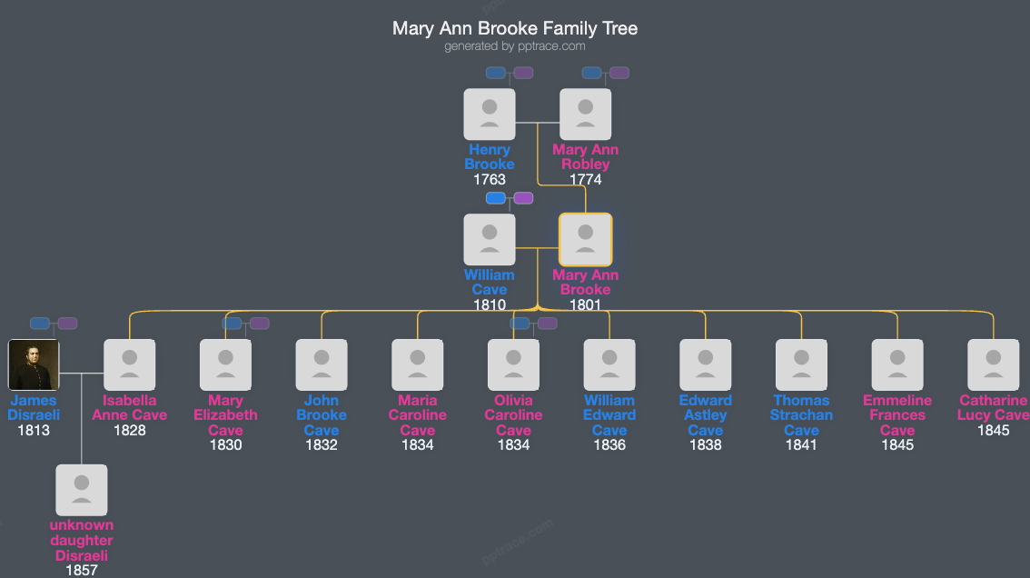 Mary Ann Brooke family tree overview