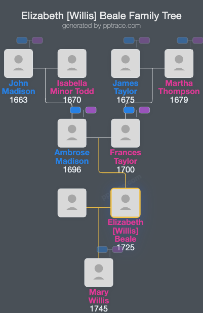 Elizabeth [Willis] Beale family tree overview