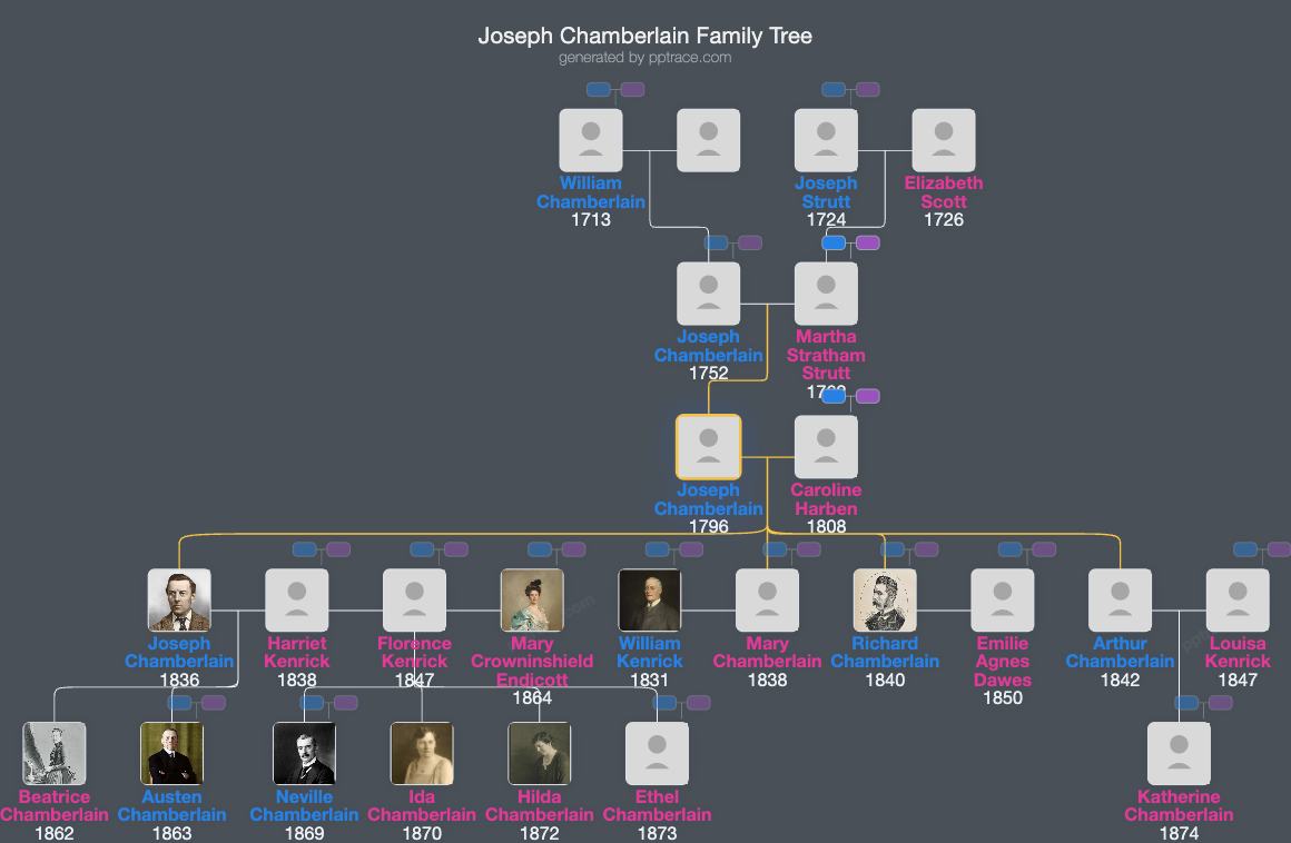 Joseph Chamberlain family tree overview