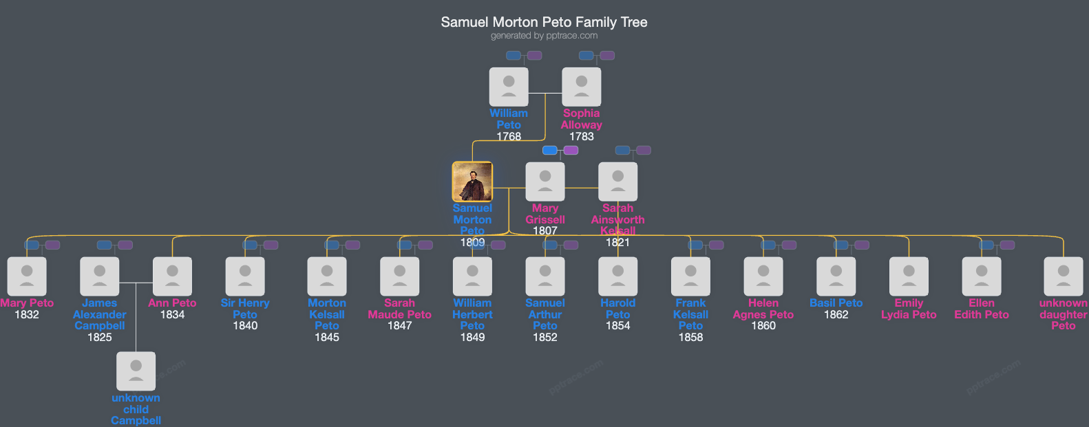 Samuel Morton Peto family tree overview