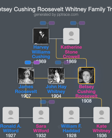 Betsey Cushing Roosevelt Whitney family tree overview