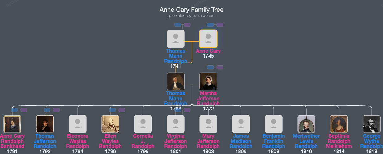 Anne Cary family tree overview