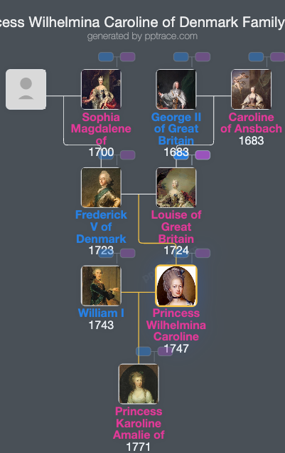 Princess Wilhelmina Caroline Of Denmark family tree overview