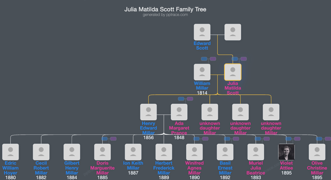 Julia Matilda Scott family tree overview