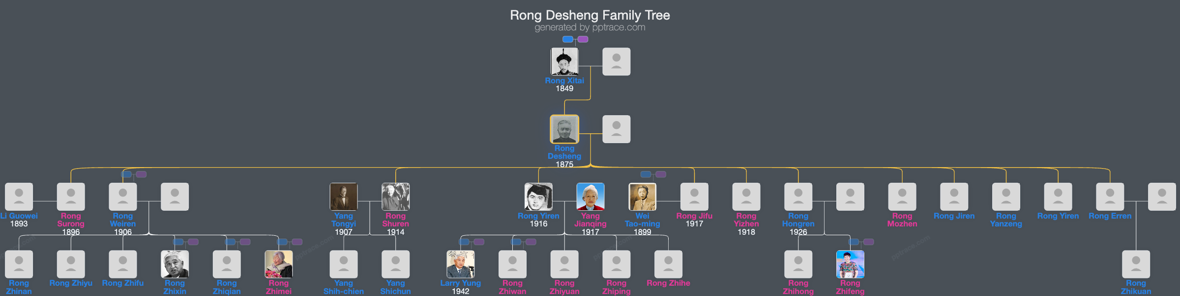 Rong Desheng family tree overview