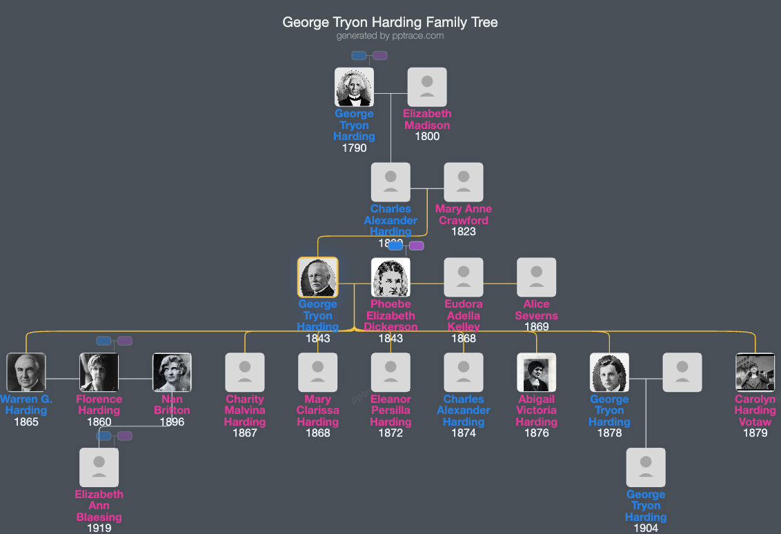 George Tryon Harding, Sr. family tree overview