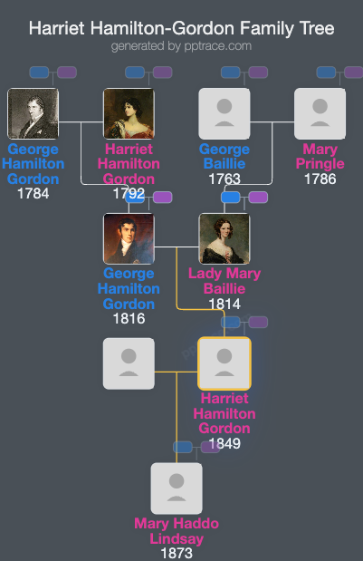 Harriet Hamilton-Gordon family tree overview