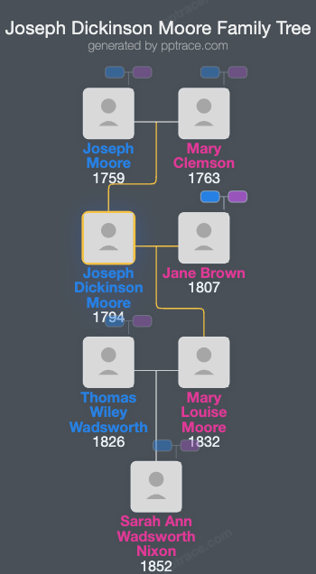 Joseph Dickinson Moore family tree overview