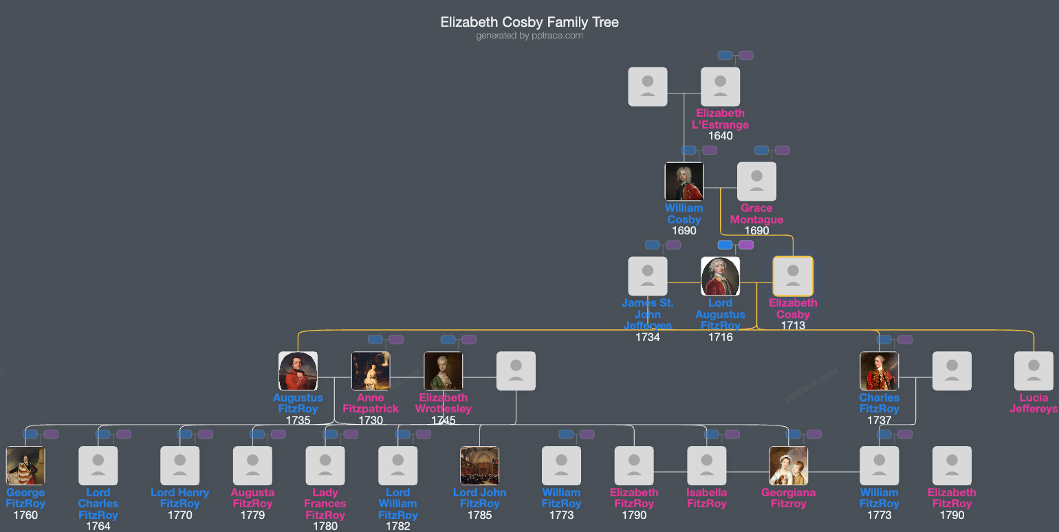 Elizabeth Cosby family tree overview