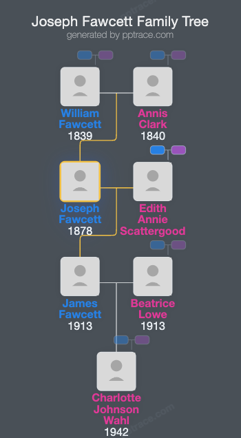 Joseph Fawcett family tree overview
