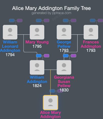 Alice Mary Addington family tree overview