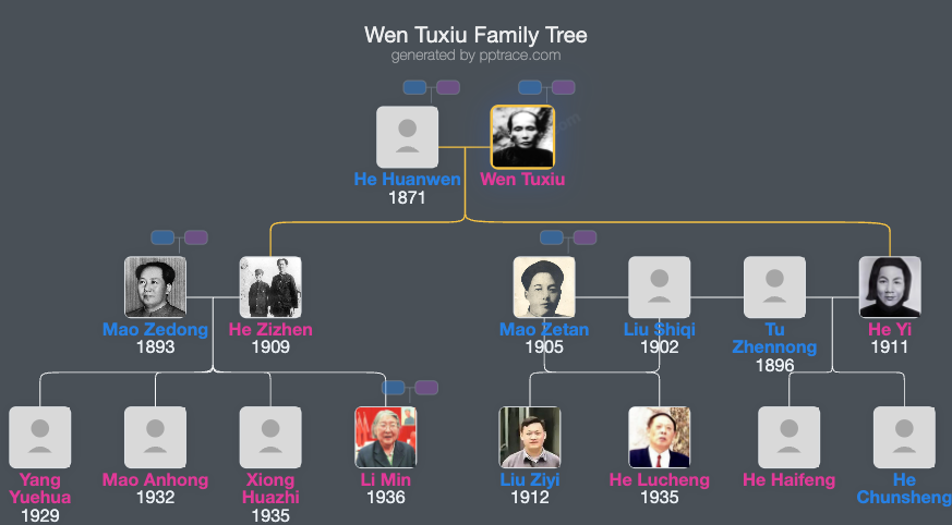 Wen Tuxiu family tree overview