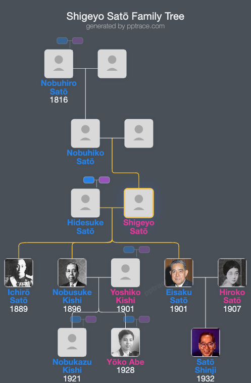 Shigeyo Satō family tree overview