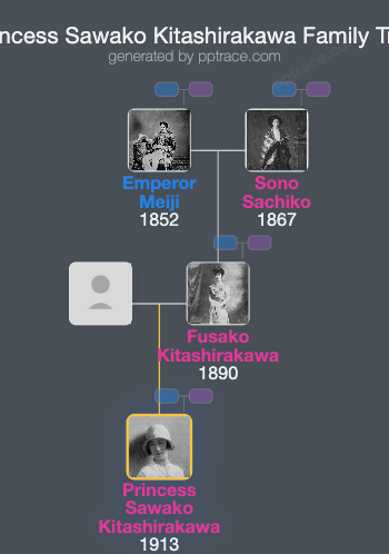 Princess Sawako Kitashirakawa family tree overview