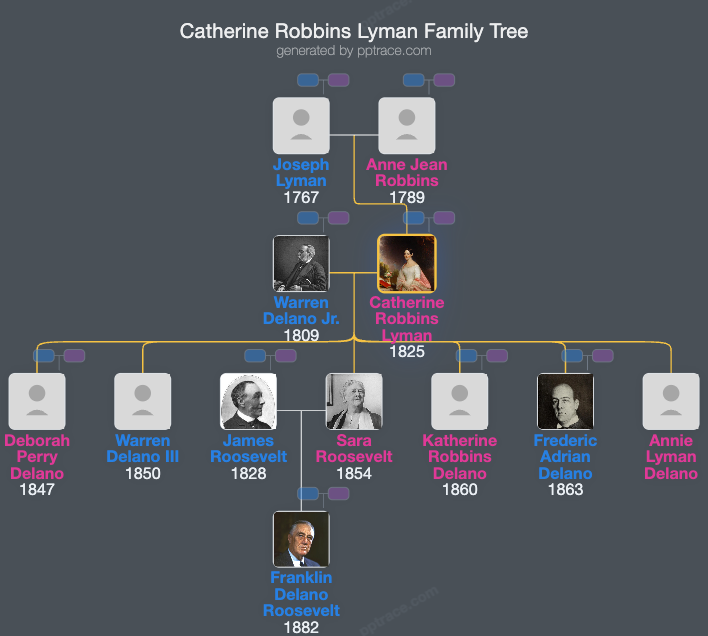 Catherine Robbins Lyman family tree overview